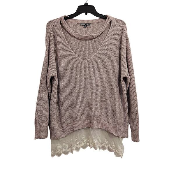 Boho Lace Cut Out Neck Lavender Sweater. Size 3x. - Picture 1 of 6